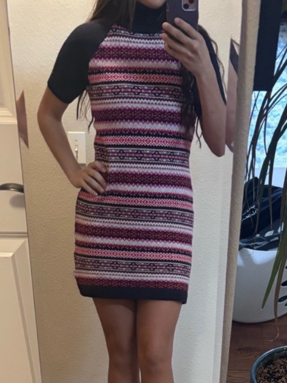 Short Sleeve Turtleneck Knit Dress